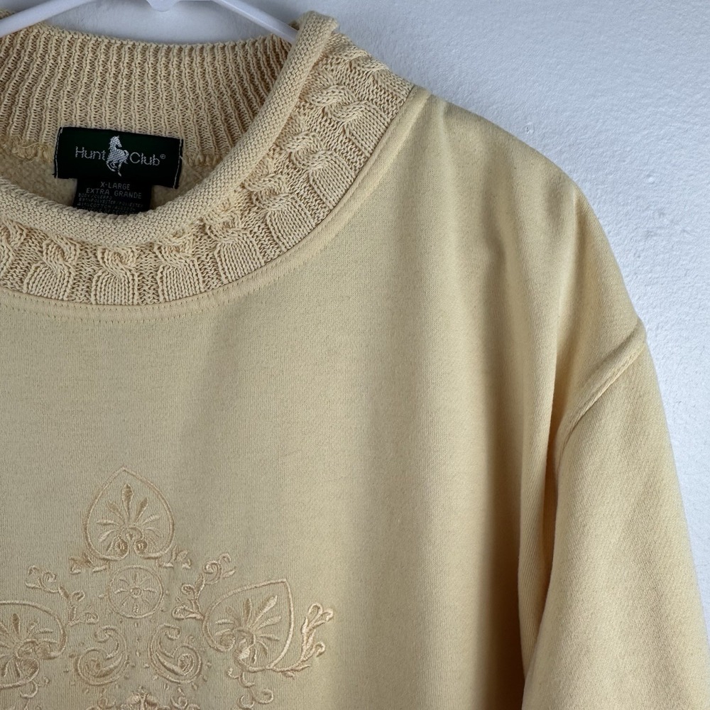 VTG HUNT CLUB Womens embroidered knit collar sweater YELLOW -‎ XL *READ*